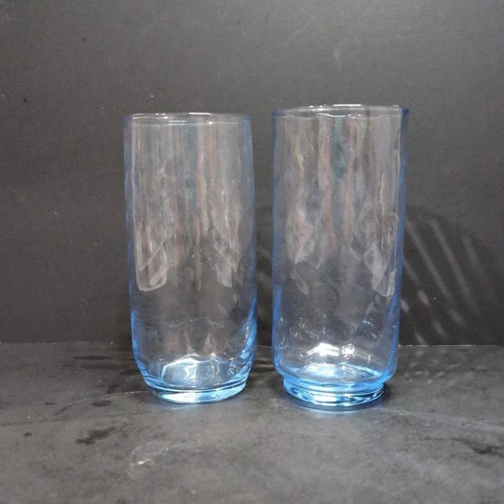 Libbey Optic Swirl Blue Coolers,‎ Set of 2, Vintage 16oz Tumblers, Drinkware